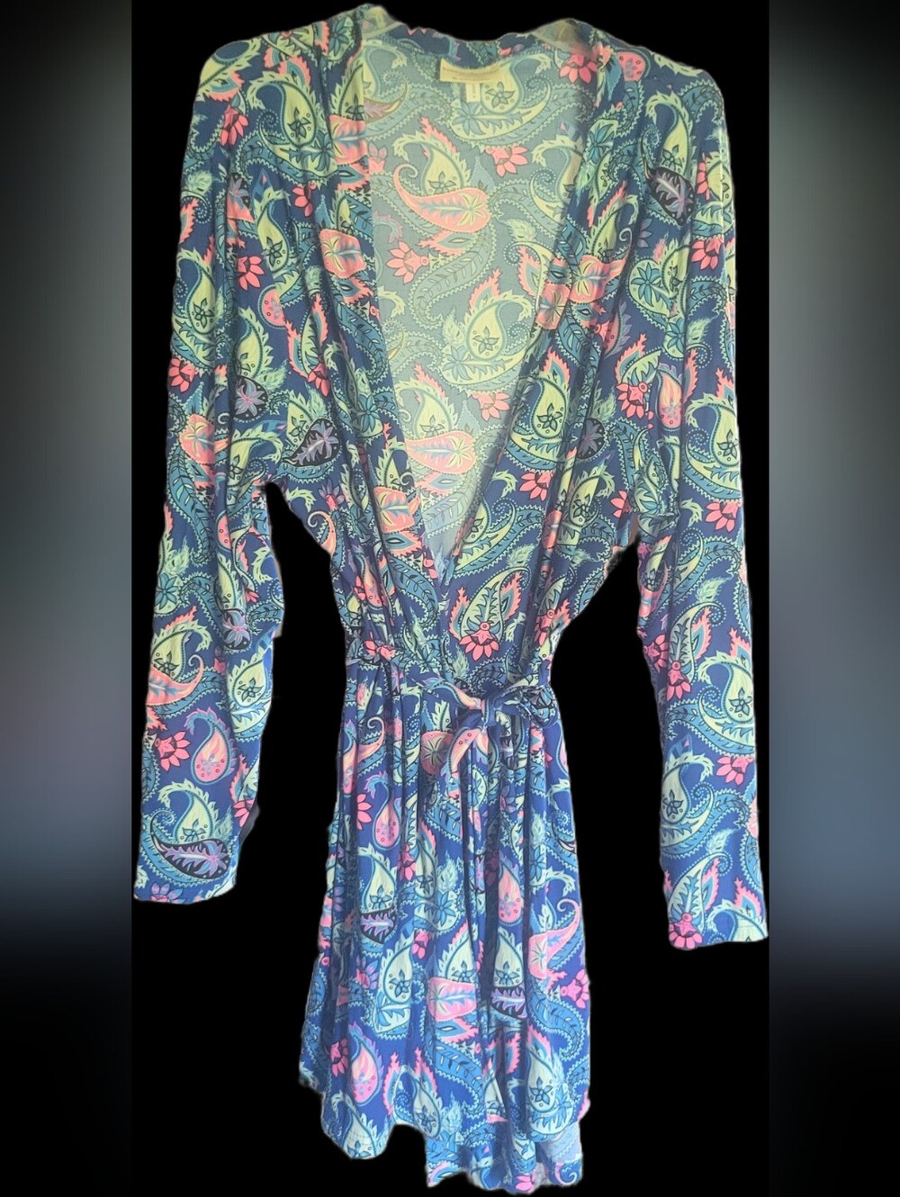 Bobbie Brooks Navy Paisley Sleepwear Tie-Waist One-Piece